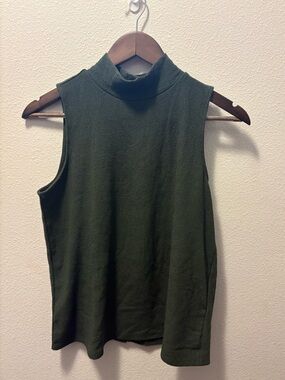 LOFT Sleeveless Mock Neck Top - Olive Green Button Back
